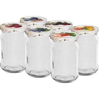 300 ml stiklainiai su spalvotu dangteliu fi 66 - 6 vnt.