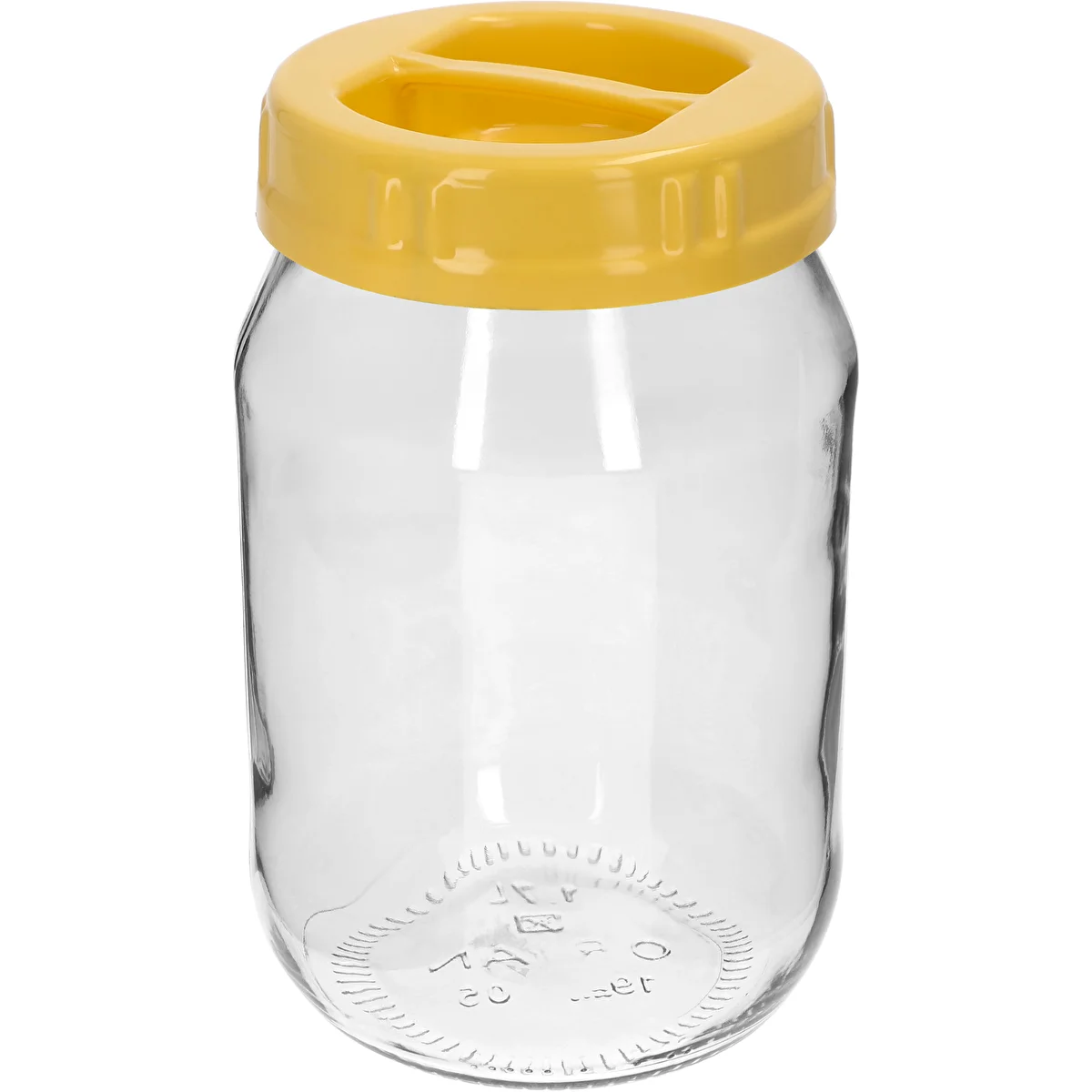 TO stiklainis 1,7 l su geltonu plastikiniu dangteliu ir rankenėle, fi 100, 1 vnt.