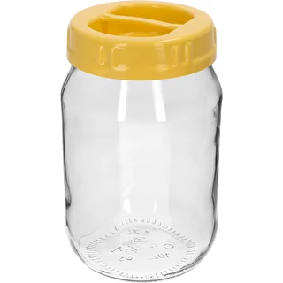 TO stiklainis 1,7 l su geltonu plastikiniu dangteliu ir rankenėle, fi 100, 1 vnt.