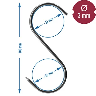 Rūkymo kabliai – S formos, su aštriais galiukais, 3 mm x 100 mm, 5 vnt. – photo 6