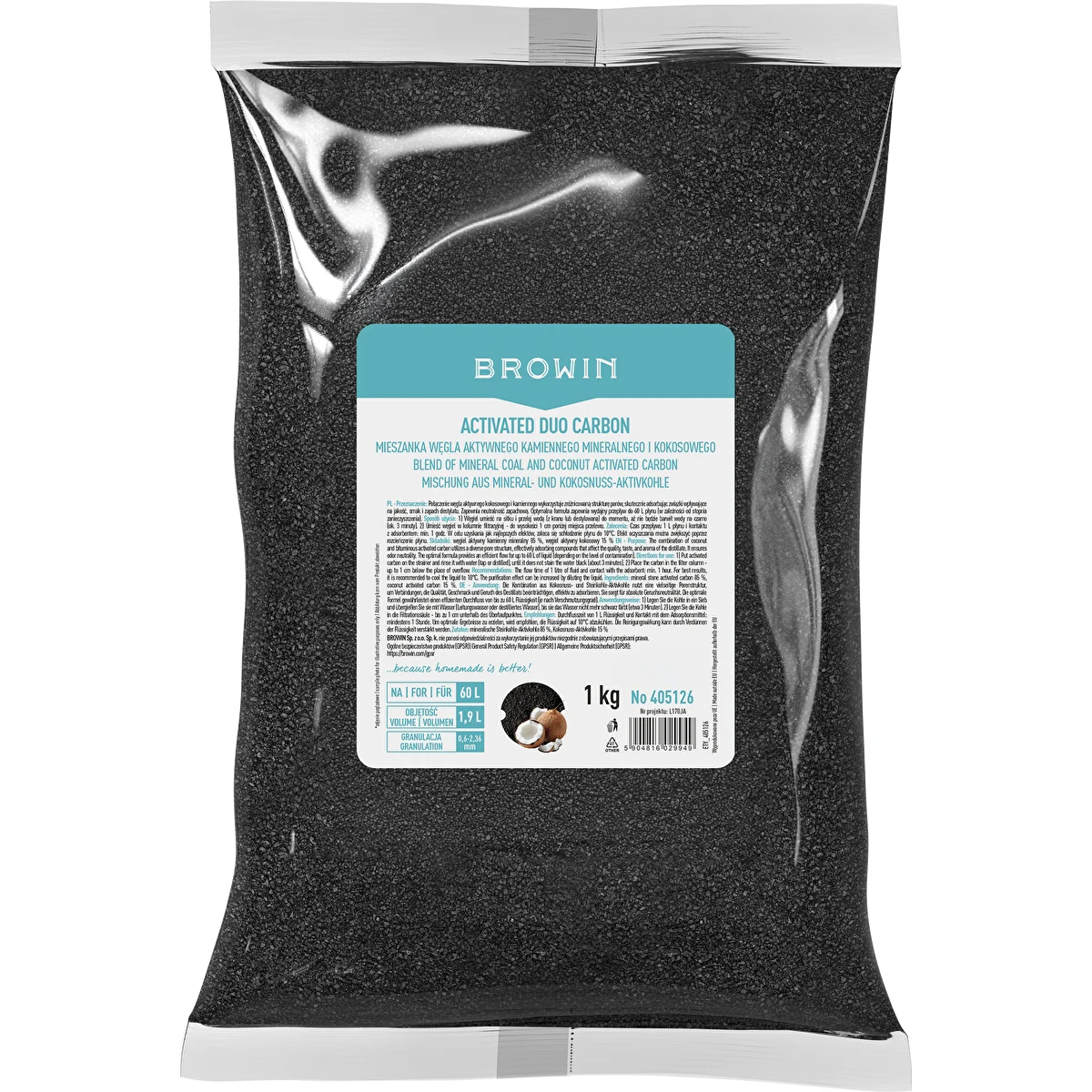 Activated Duo Carbon – aktyvintos mineralinės (akmens) ir kokosų anglies mišinys, 1 kg, iki 60 l