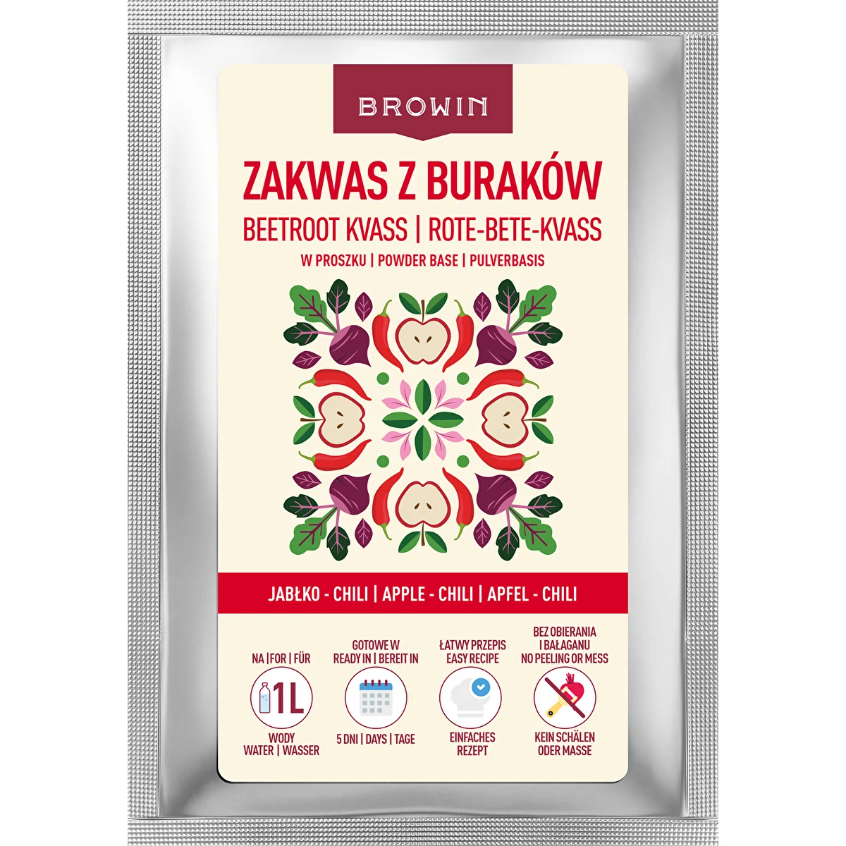 Burokėlių raugas milteliais, obuolių ir čili skonio, 36 g