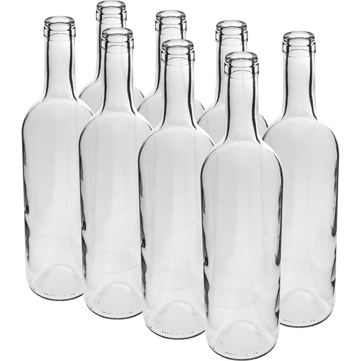 Skaidrus vyno butelis 0,75 L – termo plėvelės pakuotė, 8 vnt.