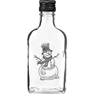 Plokščias butelis (piersiówka) 200 ml su užsukamu kamšteliu, su „Sniego senio“ spauda, 1 vnt.
