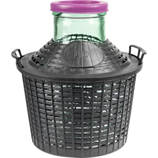 Demižonas vynui 10 L su plačiu kakleliu plast. krepšyje