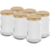Słoik TO 300 ml ze złotą zakrętką fi 66 - 6szt. ['słoik na przetwory', ' słoik 300 ml', ' słoik z zakrętką', ' słoik ze złotą zakrętką', ' słoiczek kuchenny', ' słoik szklany', ' słoik na drobiazgi', ' słoik na dżem', ' słoiczek na przyprawy', ' słoiczek na zioła', ' słoiki zakręcane', ' nieduże słoiki']