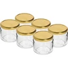 Žemas 330 ml stiklainis - su auksiniu užsukamu dangteliu fi 82/6, 6 vnt. ['žemas stiklainis', ' stiklinis stiklainis', ' 330 ml stiklainis', ' užsukamas dangtelis twist-off', ' stiklainis džemams', ' laikymo indas', ' namų konservai', ' stiklainis silkei', ' stiklainis salotoms', ' stiklainis desertui']