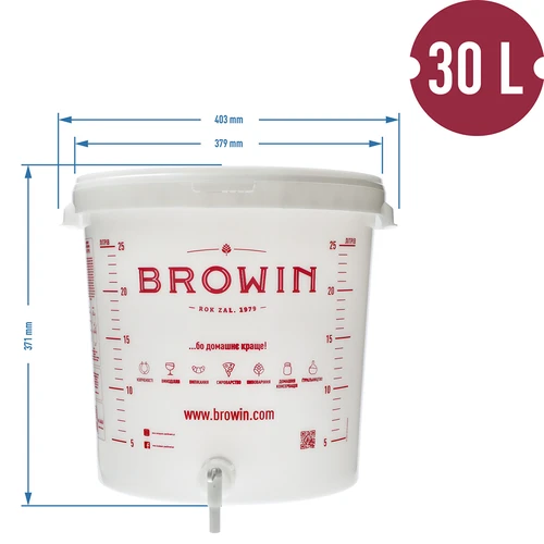 30 l fermentacijos indas su dangčiu, čiaupu ir vamzdeliu UA - 14