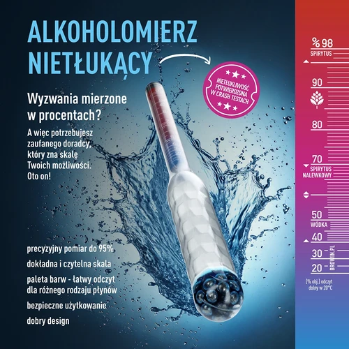 Alkoholio matuoklis, nedūžtantis su mėgintuvėliu, matavimo diapazonas 20-98% - 5