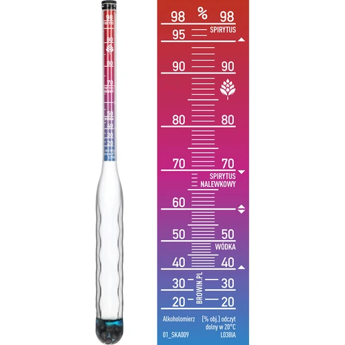 Alkoholio matuoklis, nedūžtantis su mėgintuvėliu, matavimo diapazonas 20-98% - 3