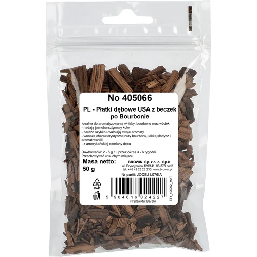 Amerikietiškos ąžuolo drožlės, stipriai skrudintos, iš burbono statinių, 50 g - 2