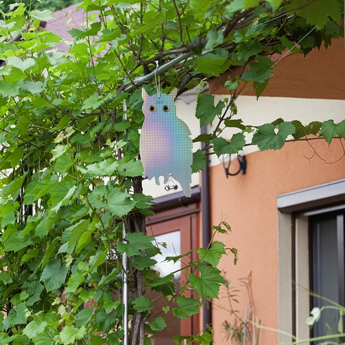 Atspindintis pakabinamas paukščių atbaidiklis - pelėda su skambaliukais - 10