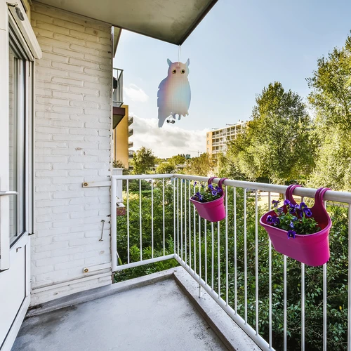 Atspindintis pakabinamas paukščių atbaidiklis - pelėda su skambaliukais - 11