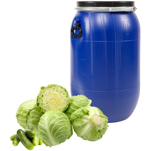 Beczka na kapustę, ogórki 80 L, niebieska z obręczą - 4