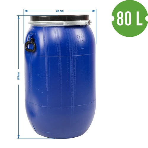 Beczka na kapustę, ogórki 80 L, niebieska z obręczą - 12