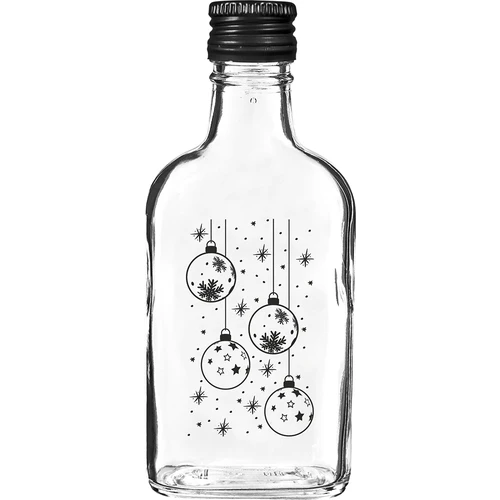 Plokščias 200 ml buteliukas su užsukamu dangteliu, spauda „Eglutės burbulai“, 1 vnt.