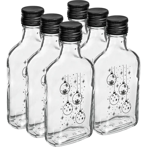 Plokščias 200 ml buteliukas su užsukamu dangteliu, spauda „Eglutės burbulai“, 1 vnt. - 4