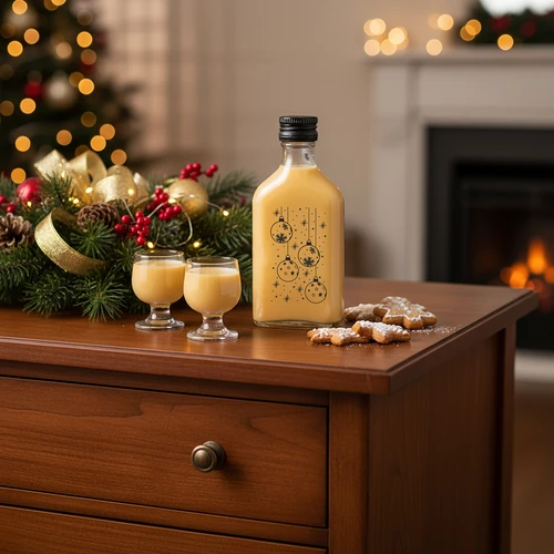 Plokščias 200 ml buteliukas su užsukamu dangteliu, spauda „Eglutės burbulai“, 1 vnt. - 6