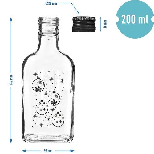 Plokščias 200 ml buteliukas su užsukamu dangteliu, spauda „Eglutės burbulai“, 1 vnt. - 5