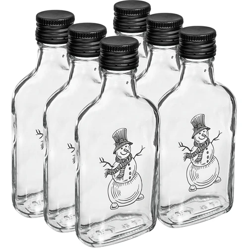 Plokščias butelis (piersiówka) 200 ml su užsukamu kamšteliu, su „Sniego senio“ spauda, 1 vnt. - 4