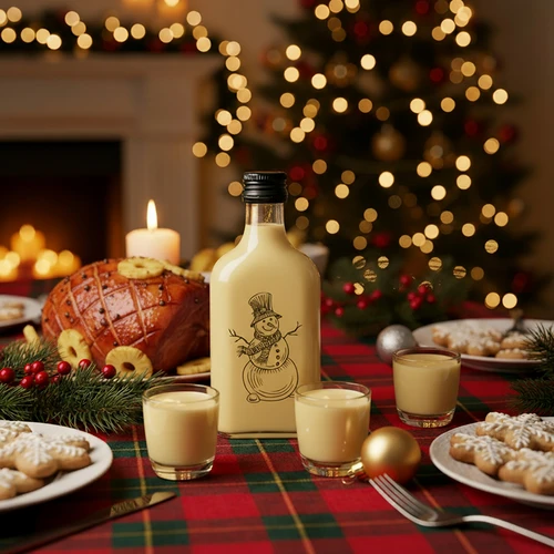 Plokščias butelis (piersiówka) 200 ml su užsukamu kamšteliu, su „Sniego senio“ spauda, 1 vnt. - 6