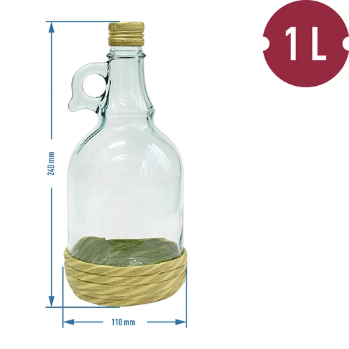 Butelis Gallone 1L su pintu apvalkalu, su užsukamu kamšteliu - 3