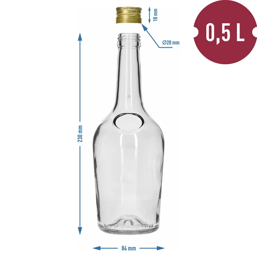 Butelis GLORIA 0,5 l, su auksinės spalvos užsukamu kamšteliu, fi 28, 1 vnt. - 6