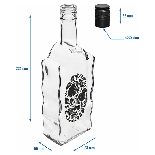 Butelis „Klasztorna“ 500 ml su užsukamu dangteliu ir spauda „Vaisiai“, dizainas Nr. 1 - 5