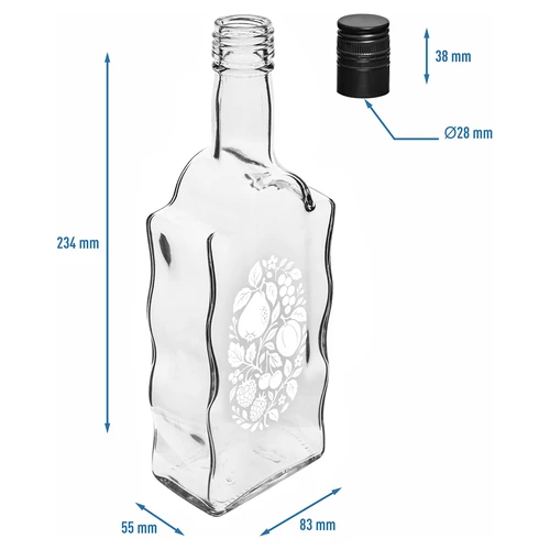 Butelis „Klasztorna“ 500 ml su užsukamu dangteliu ir spauda „Vaisiai“, dizainas Nr. 1 - 5