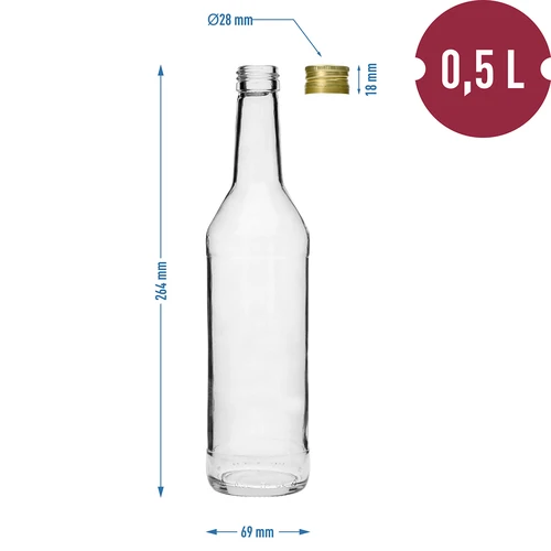 Butelka 500 ml na wódkę prosta z zakrętkami - 8 szt. - 7