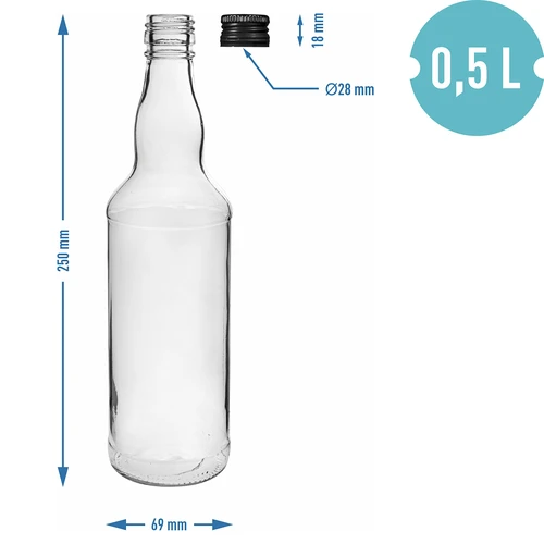 Butelka 500 ml na wódkę, z czarną zakrętką, 6szt. - 5