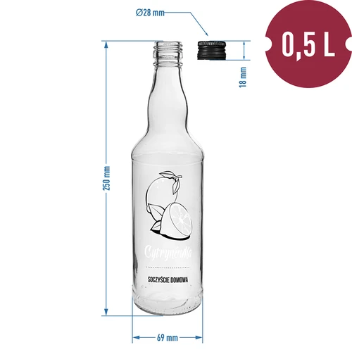 Butelka 500 ml z zakrętką, nadruk „Cytrynówka", 1 szt. - 4