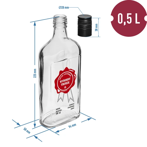 Butelka 500 ml z zakrętką, nadruk  „Wyborny Trunek", 1 szt. - 6