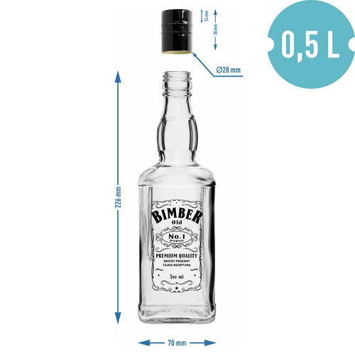 Butelka Daniels 500 ml z zakrętką, nadruk „Bimber OLD", 1 szt. - 6