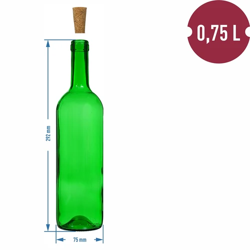 Butelka na wino 0,75 L zielona - zgrzewka 8 szt. - 6