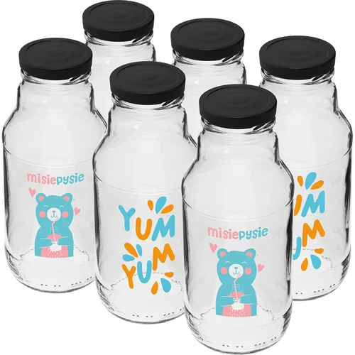 Butelka twist off 330 ml z zakrętką fi43 i kolorowym nadrukiem - 6 szt. - 2