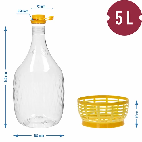 Damadžana Dama 5 l PET, su užsukamu dangteliu, rankena ir krepšeliu - 6