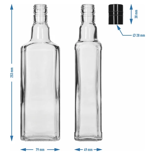 Dekoratyvinis butelis TYNKTURA 0,5 l, su ilgu juodu užsukamu kamšteliu fi 28 mm, 1 vnt. - 5