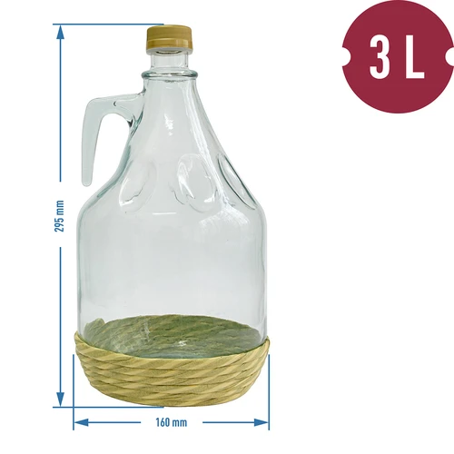 Demižonas Dama 3 l su apsauginiu apvalkalu, su užsukamu dangteliu - 2