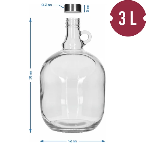 Demižonas Dama 3 l, su metaliniu fi 43 mm dangteliu ir rankenėle - 5