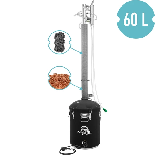 Distiliatorius HawkStill „Šalti pirštai” 60 L - stiklo granulėmis smėliuota kolona fi 60,3 mm ir talpos izoliacija - 2