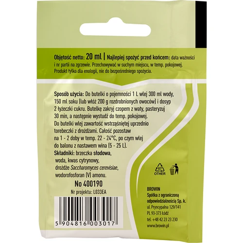 Drożdże winiarskie Uniwersalne, 20 ml - 2