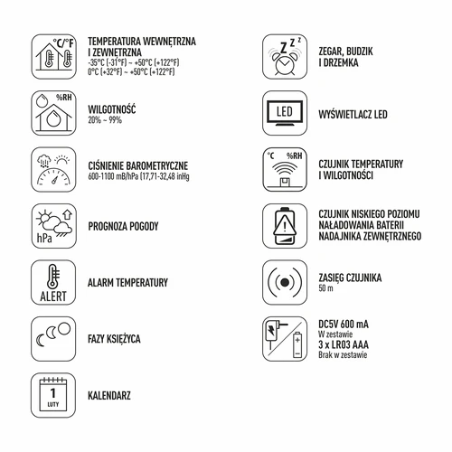 Elektroninė orų stotelė – belaidė, su jutikliu, juoda - 12