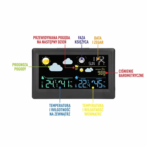Elektroninė orų stotelė – belaidė, su jutikliu, juoda - 8