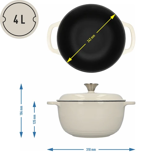 Emaliuotas ketaus puodas - ekriu, 4 l - 4