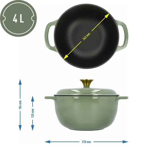 Emaliuotas ketaus puodas - šalavijų spalvos, 4 l - 4