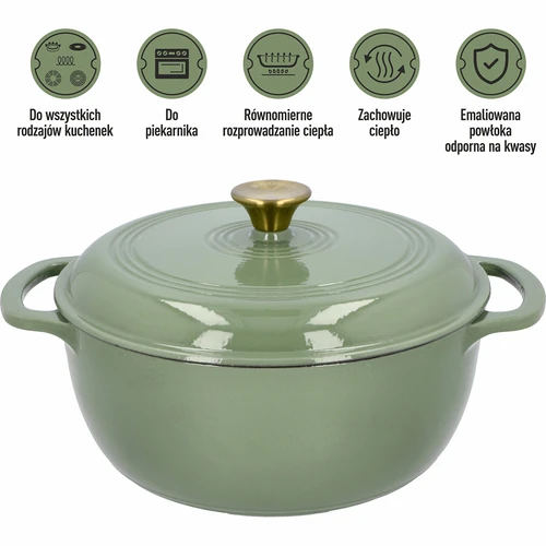 Emaliuotas ketaus puodas – šalavijų spalvos, 5,8 l - 5