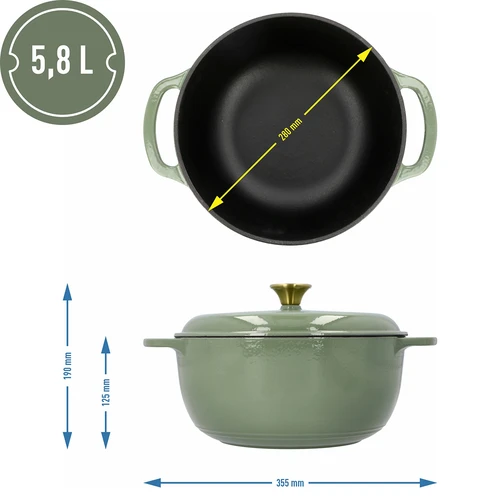 Garnek żeliwny emaliowany - szałwiowy, 5,8L - 4