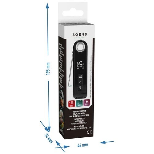 Infraraudonųjų spindulių virtuvinis termometras, kompaktiškas, su sulankstomu zondu - 12