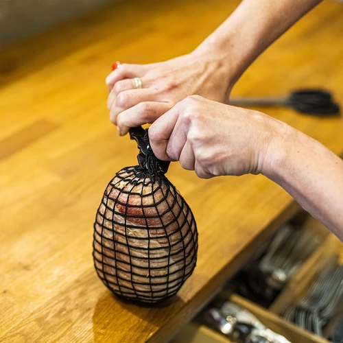 Juodas mėsos rišimo tinklelis, 18 cm x 5 m, atsparus temperatūrai iki 220 °C - 4